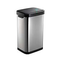 Vista 8 de Bote de basura de acero inoxidable de 13 galones con sensor sin contacto, diseño rectangular ancho, acabado cepillado, tapa automática para el Negro