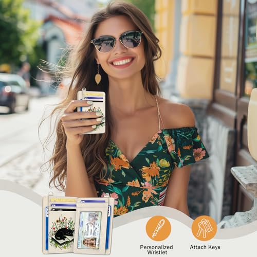 Image of Yonlevres Cat Credit Card Holder Slim RFID Wallet Women Small Travel Cute | Front Pocket, Handy, RFID Blocking, Woman Girls Ladies Gifts, D-ring for Keychain,Thin Mini Card Case, ID Window, PU Leather