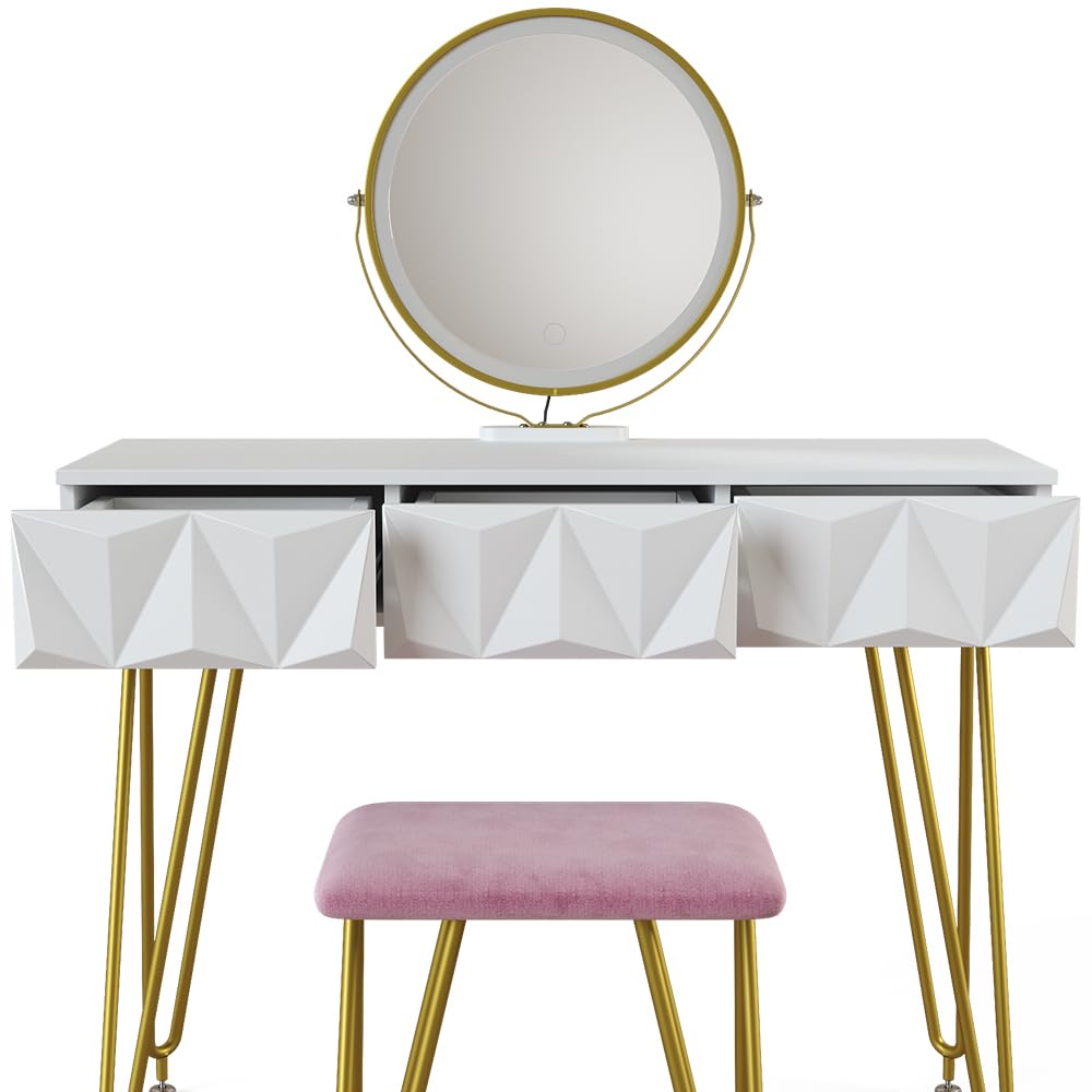 Vicco Tavolo da toeletta Ruby, Bianco, 100 cm | con illuminazione LED e sgabello, Spazio per trucco, prodotti per capelli e cura sempre a portata di mano