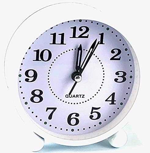 Eqons Classic round Desk Alarm Clock Quiet Quartz Movement (White)