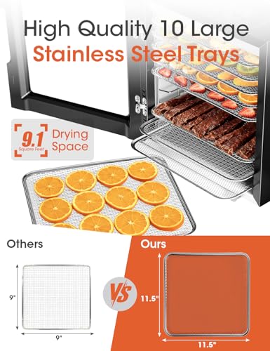 Image of Manastin Food Dehydrator 10 Stainless Steel Trays 10 Presets, Black