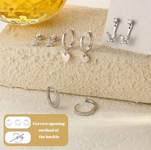 4 Pairs Sterling Silver Hypoallergenic Earrings for Women 14K Gold Plated Stud Hoop Earrings Stacks for Multiple Piercings Sensitive Ears Cartilage Huggie Earring Jewelry Gifts4