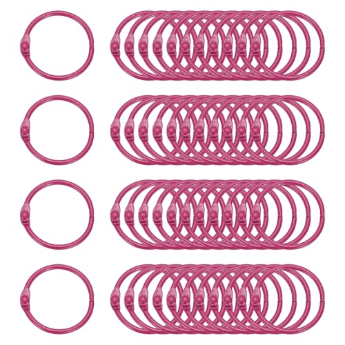PATIKIL 48Pcs Loose Leaf Binder Rings, 1.2 Inch Metal Open Card Rings Heavy Duty Book Rings for Key Index Card Rings Paper Rings Office, Rose Red