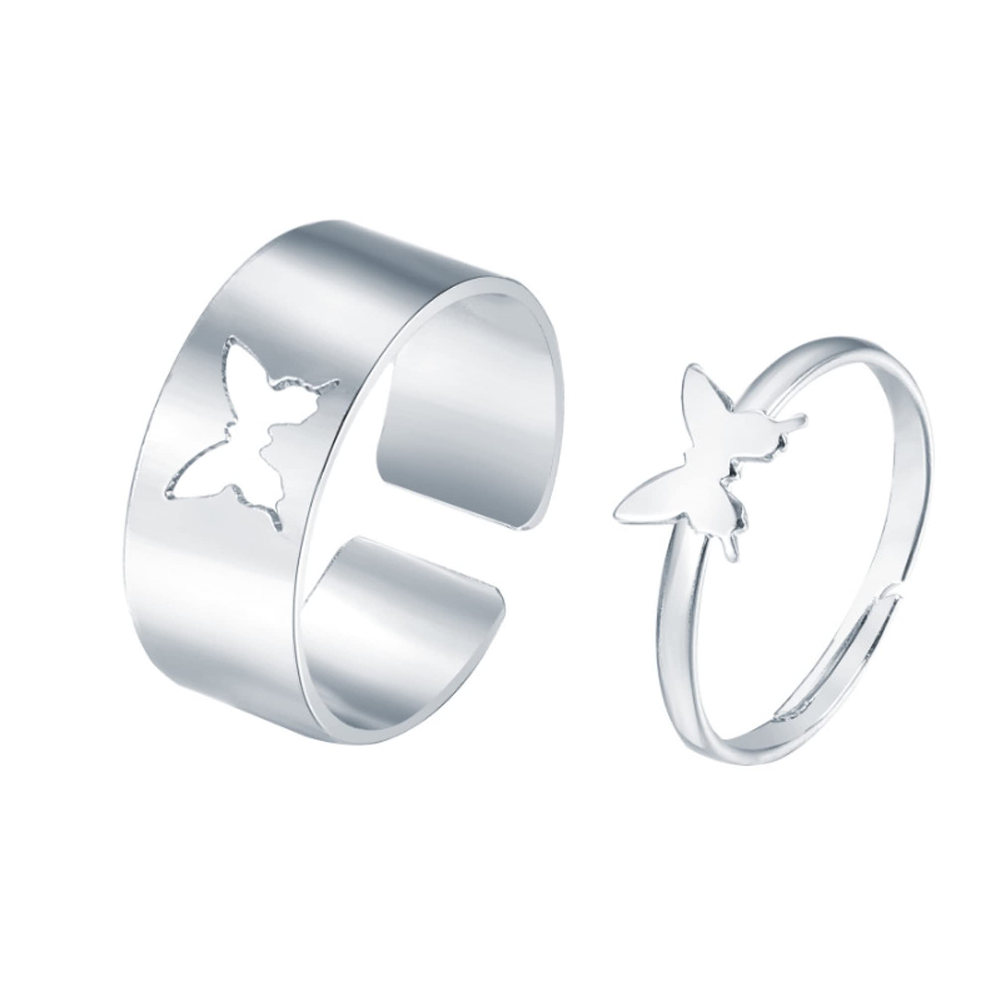 Fashion Frill Couple Silver Ring For Women Butterfly Heart Silver Plated Matching Wrap Couple Adjustable Silver Finger Rings For Women Girls Men Boys Love Gifts (Classic) (B0C4LJ7PDM) Amazon Price History, Amazon Price Tracker