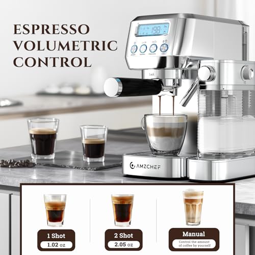 Image of AMZCHEF Espresso Machine with Auto Milk Frother, 20 Bar Cappuccino & Latte