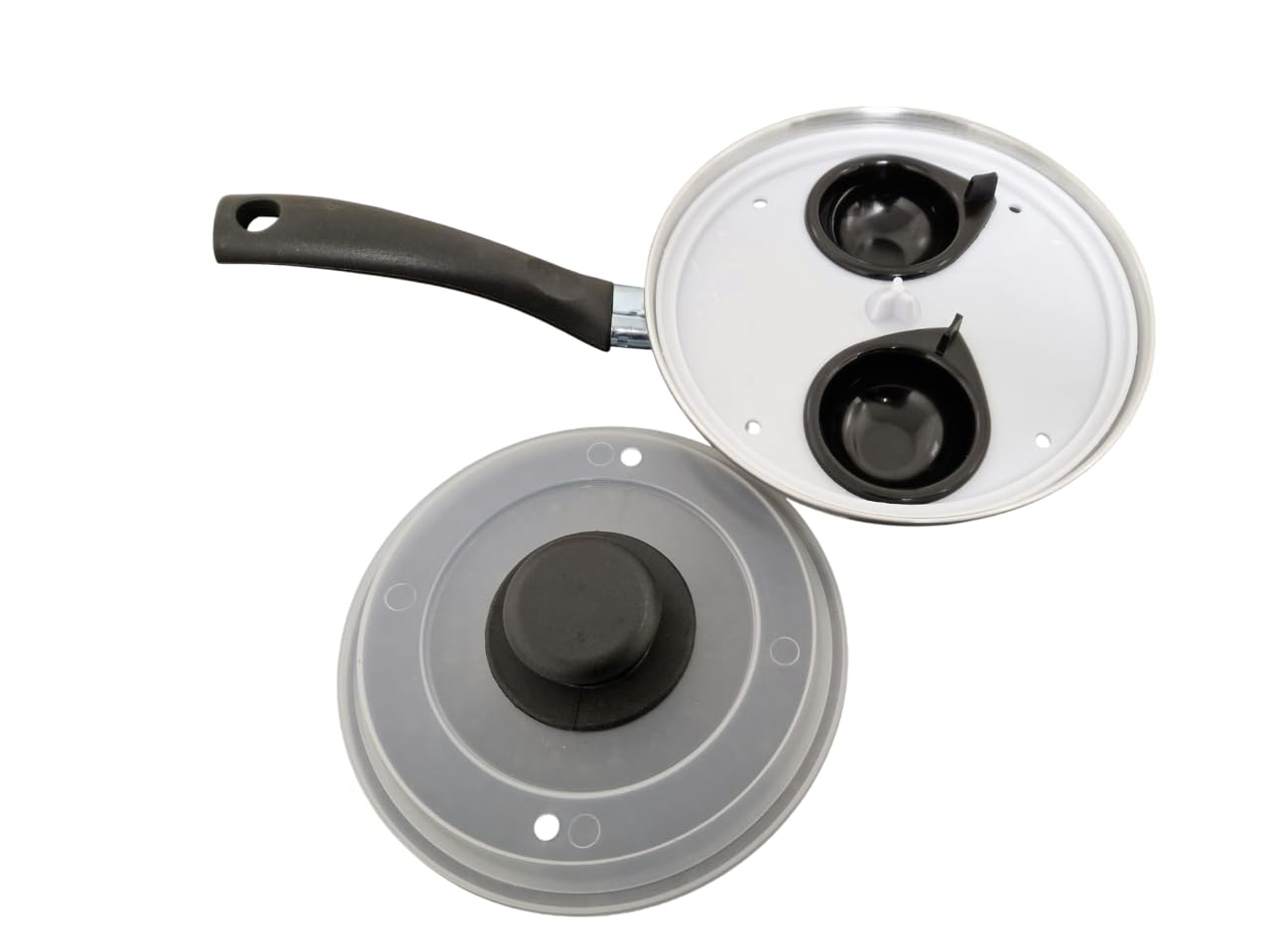 2 Cups Egg Poacher Pan With Plastic Vented Lid And Handle Non-Stick Poached Egg Cooker a Aluminium Pan Dishwasher Safe 20cm Pan