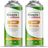 Ricaria Clima - Gas refrigerante 3 en 1 R134a de sustitución - para Aire Acondicionado de automóvil con sellador y Aceite - Botella de Gas 2 x 235 g - Aire Acondicionado de Autocaravana - Eco