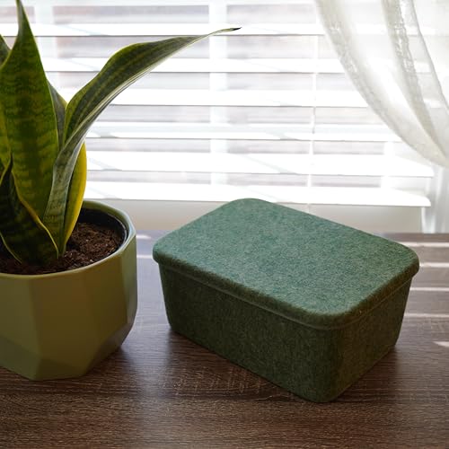 Image of Welaxy Felt deep Storage Bins lidded Drawer Organizer Caddy for junk stuff stationery makeup jewelry closet bathroom minimalist lifestyle (Forest Green Bin, S)