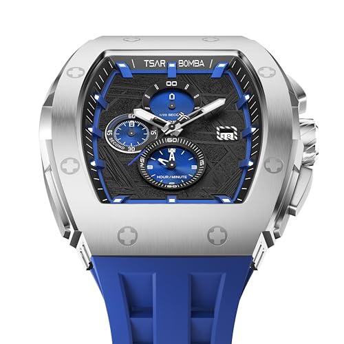 Image of Tsar Bomba Mens Watches Quartz Wristwatch for Men Waterproof 50M Analog Luxury Tonneau Chronograph Calendar Date Men's Dress Business Work Watch Gift for Men