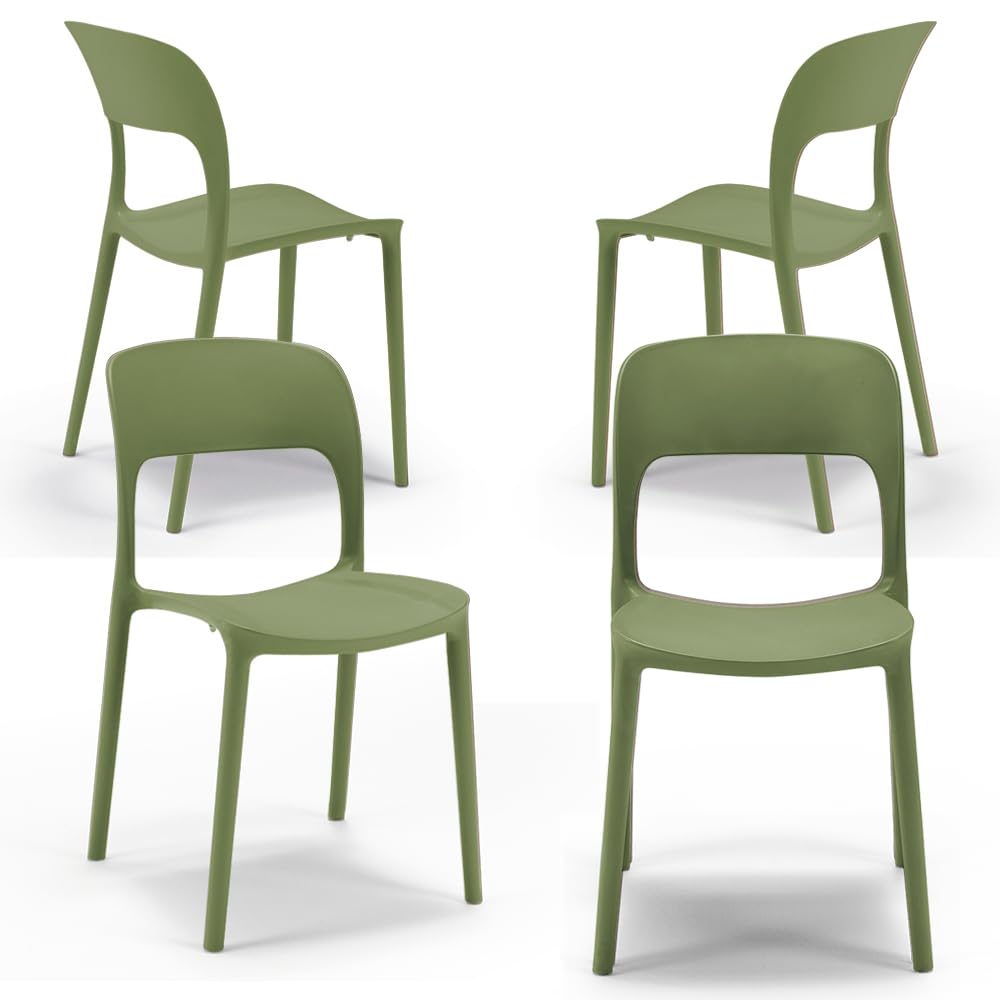 REDÒKASA Set 4 sedie in polipropilene KATE, impilabile, resistente ai raggi UV, design moderno, ideale per sala da pranzo, cucina, sala d’attesa, bar, ristoranti o da esterno (4, Verde Oliva)
