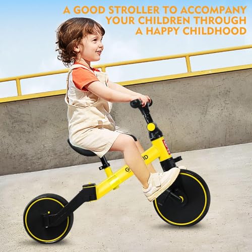 SKY-TOUCH 4 in 1 Kids Balance Bike Kids Tricycles for 1.5-5 Years, Toddlers Trike with Adjustable Seat Indoor Outdoor, Boys Girls Kids First Birthday Gifts Yellow