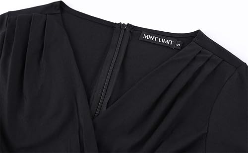 Miniatura 5 de MINTLIMIT Vestido vintage de los años 50 con cuello en V y media manga para mujer, vestido de cóctel retro acampanado liso