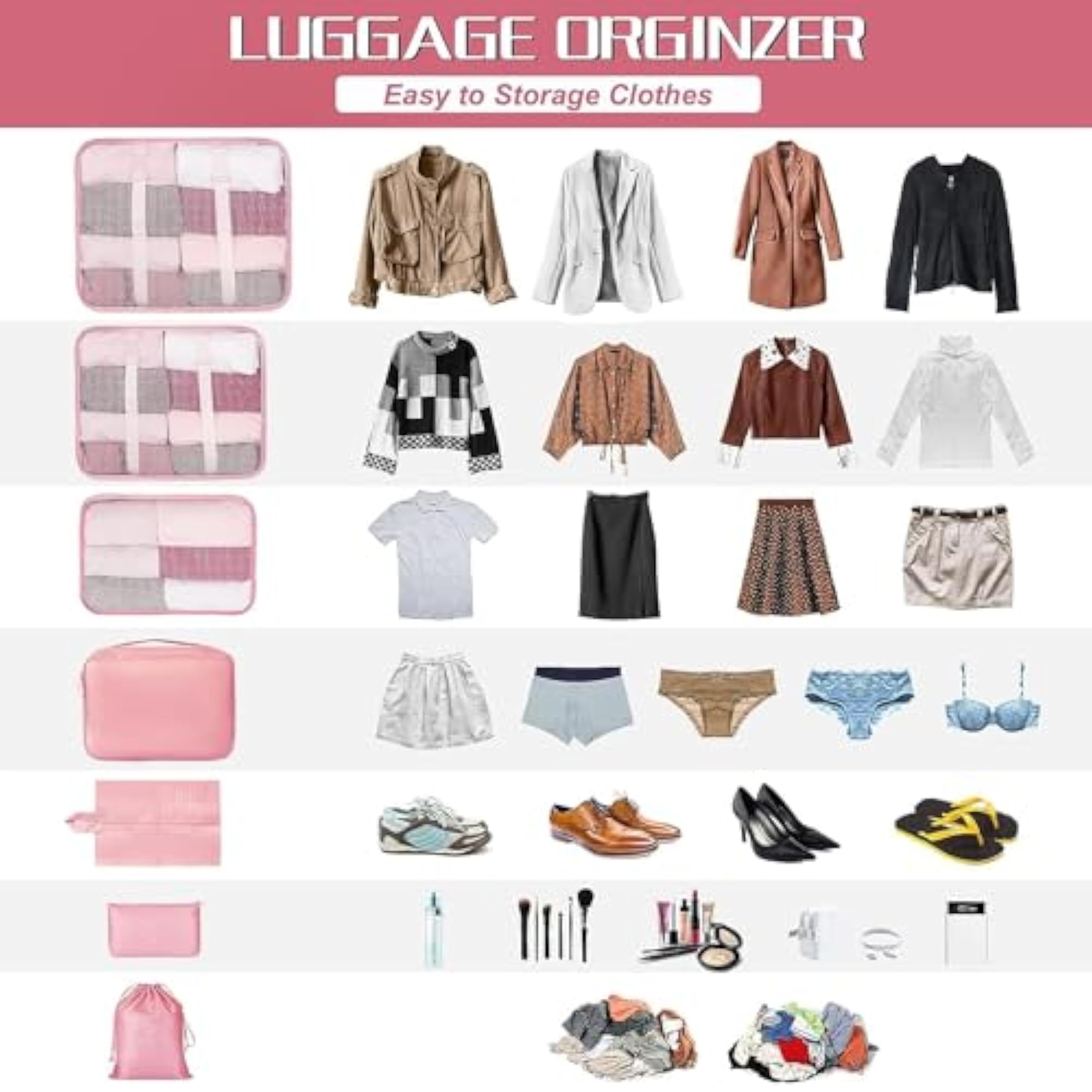 7-Piece Travel Packing Cubes Organizer Set
