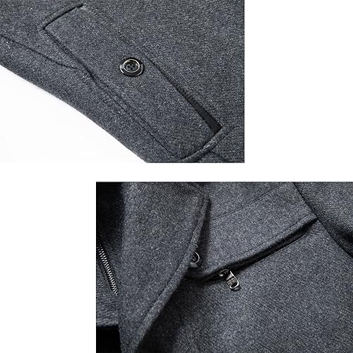 Image of INVACHI Men's Wool Blend Coat Warm Winter Trench Coat with Detachable Soft Scarf Single Breasted Pea Coat