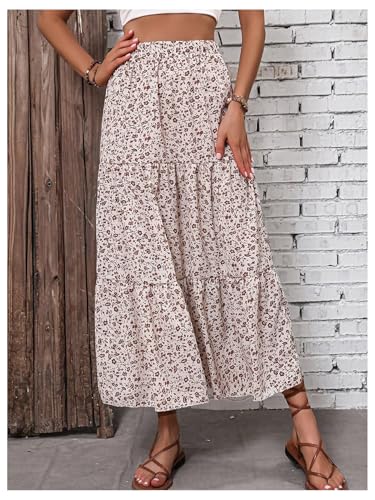 Verdusa Women's Boho Vacation Floral Tiered Flowy Skirt Beach High Rise Maxi Skirts4