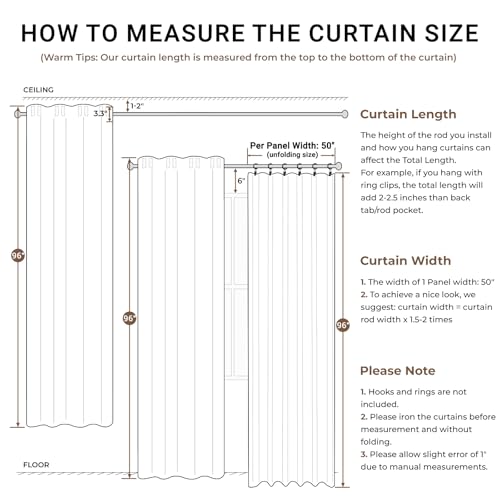 INOVADAY 100% Blackout Curtains 96 Inches Length 2 Panels Set, Back Tab/Rod Pocket Linen Black Out Curtains for Bedroom, Thermal Insulated Window Drapes - Bright White, W50 X L96