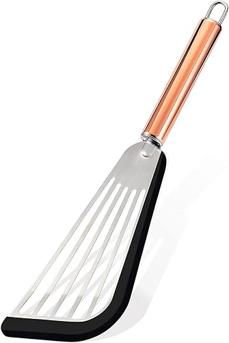 TENTA TENTA KITCHEN Espátula ranurada Espátula flexible de acero inoxidable con parte superior de silicona, espátula ranurada de borde suave con