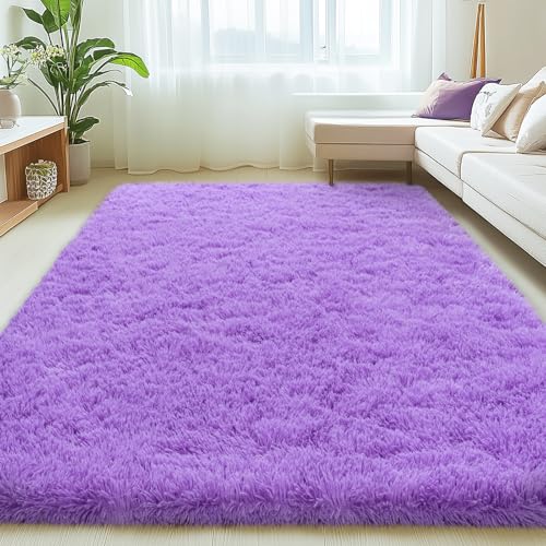 6x9 Rugs for Living Room, Large Fluffy Area Rugs for Bedroom, Soft Carpet Shag Kids Room Rug, Non-Slip Fuzzy Rugs Indoor (Purple, 6ft x 9ft)