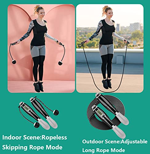 Waremew Weighted Cordless Jump Rope for Fitness[Suitable for Different Ages and Levels] Digital Ropeless Jump Rope for Fitness Exercise with Weighted Handles, High Speed Rope Skipping for Narrow Space - Thumbnail 2