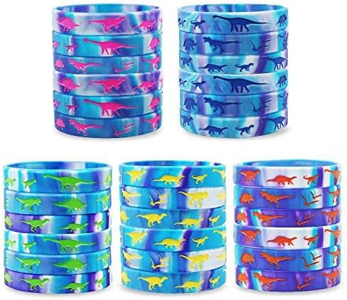 Muñequeras de silicona de dinosaurios, paquete de 30 unidades de dinosaurios jurásicos del mundo, suministros de fiesta temática de dinosaurios,