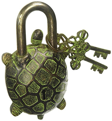 Antique Style Tortoise Type Padlock - Lock with Key - Brass Made - Black - Padlock