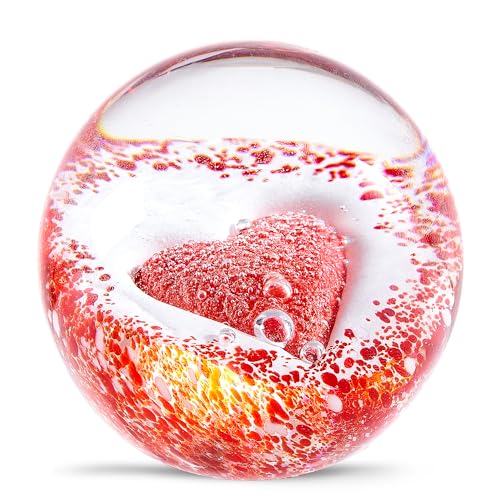 Presse-papier en verre soufflé à la main en forme de cœur rouge pour cadeau d'anniversaire, décoration d'intérieur, objet de collection, décoration de bureau.
