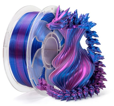 Silk Triple Color PLA+ 3D Printer Filament 1.75mm, Shiny Tangle Free Filament Net Wt, 250g Spool, Silk PLA 3 in 1 Blue Purple
