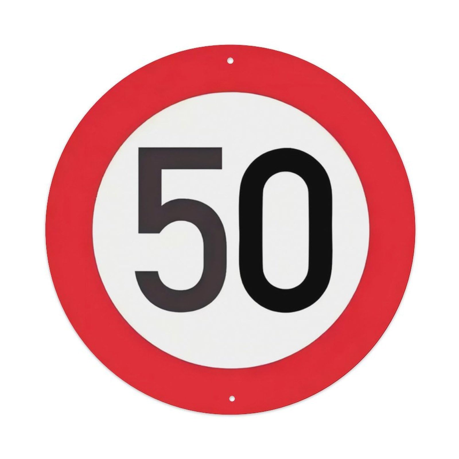 Speed Limit 50 Vintage Traffic Round Sign Vintage Aluminium Metal Sign, Retro Wall Decor for Home, Bar, Garage & Farmhouse 20x20cm