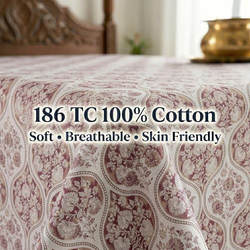 Image of Mafatlal 186 TC Grace Pure Cotton Double Size Bedsheet | 90 x 100 Inch | Soft Breathable Cotton Bed Sheet Set with 2 Pillow Covers | Ruby Red