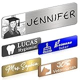 Betenshtresk Custom Engrave Name Tag Badges Personalized Magnetic Name Badges with Logo Customize Metal ID Work Tags with Pin Backing Name Tag for Nurses Uniforms Employees Staff - Silver