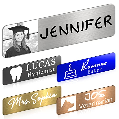 Betenshtresk Custom Engrave Name Tag Badges Personalized Magnetic Name Badges with Logo Customize Metal ID Work Tags with Pin Backing Name Tag for Nurses Uniforms Employees Staff - Silver