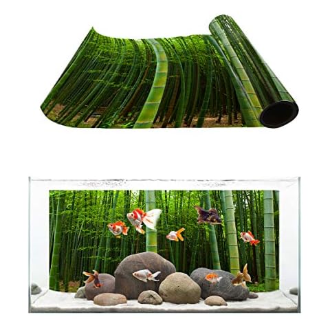 T&H XHome Aquarium Décor Backgrounds Bamboo Forest Nature Scenery Pattern Fish Tank Background Aquarium Sticker Wallpaper Decoration Picture PVC Adhesive Poster 24.4" W x 12.4" H Cover