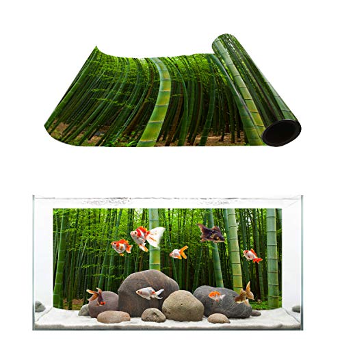 T&H XHome Aquarium Décor Backgrounds Bamboo Forest Nature Scenery Pattern Fish Tank Background Aquarium Sticker Wallpaper Decoration Picture PVC Adhesive Poster 36.4