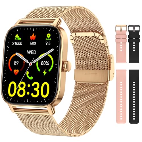 Smart Watch for Women Men Fitness: Waterproof Make Answer Call Digital Mens Watches Running Pedometer Smartwatch for Android Phone iPhone Samsung Compatible Heart Rate Monitor SpO2 Step Tracker Gold