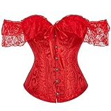 SHYMMUO Red Corset Top for Women Off Shoulder Lace Up Renaissance Bustier Gothic Steampunk Sexy Corset Halloween Costumes XXL