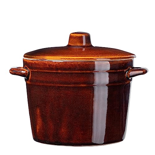 KADAX Steinzeugtopf, Keramiktopf mit Seitengriffen und Deckel, Spülmaschinenfester Steinguttopf, handgemachter Gärtopf aus Keramik, Einlegtopf für Gurken (1L Hoch)