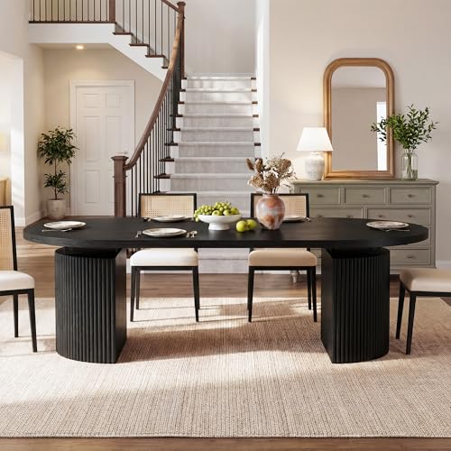 HUAHUU Extendable Round Dining Table for 4-8, 39in-77in Long Large Kitchen Table with Fluted Base, Space Saving Modern Farmhouse Oval Dinner Tables for Dining Room, Kitchen, Living Room, Black - Image 3