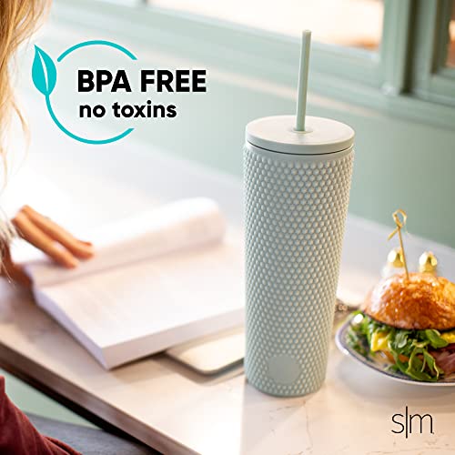 Simple Modern Plastic Matte Studded Tumbler With Lid And Straw | Reusable Bpa Free Iced Coffee Cups Double Wall Smoothie Cup | Gifts For Women Men Him Her | Classic Collection | 24Oz | Blush #TOP4