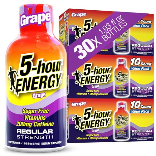 5-hour ENERGY Grape Flavor, 30 Count, 1.93 Fl Oz Energy Shot, Extra Strength, Amino Acids, B Vitamins, Sugar Free and Zero Calories