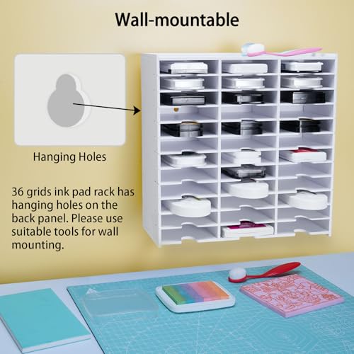 Image of Krafetto 36 Grids Ink Pad Storage Rack, Wall-mountable Stamp Pad Organizer Holder Compatible with Standard Size Ink Pads(Grid Size 4.1 inch W x 3.9 inch D x 0.9 inch H)