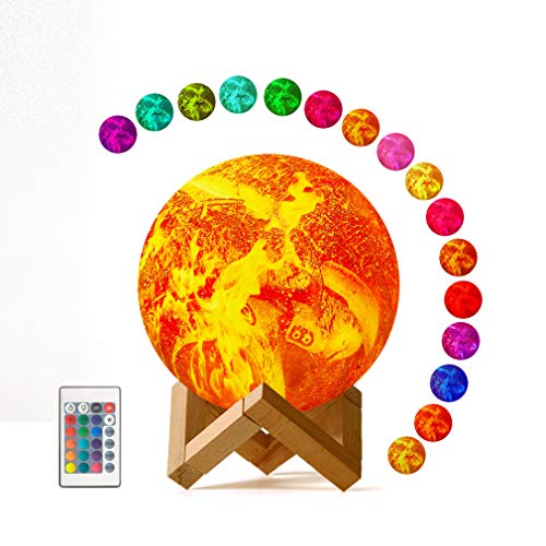 Image of Urban Lifestyle 3D Print Color Changing Moon Lamp with Wood Stand, Remote Control, and USB Adapter