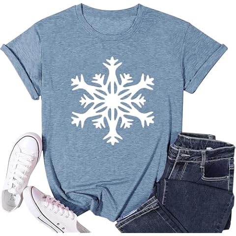Christmas Shirts for Women Snowflake Graphic Tees Holiday Casual Christmas T Shirts Blue,S Cover