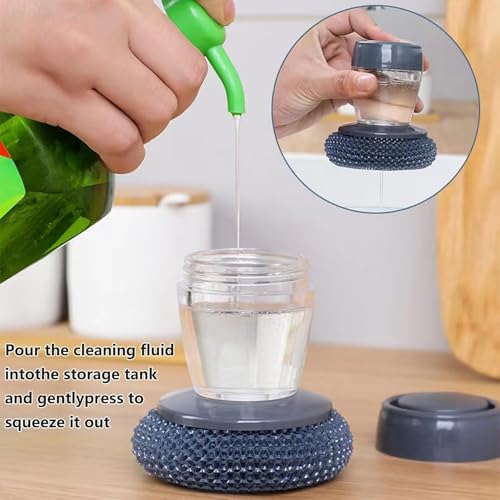 Image of Soap Dispensing Palm Brush, Kitchen Cleaning Scrubber with Liquid Dispenser, Dish Washing Brush with Refillable Handle for Utensils, Sink & Household Cleaning