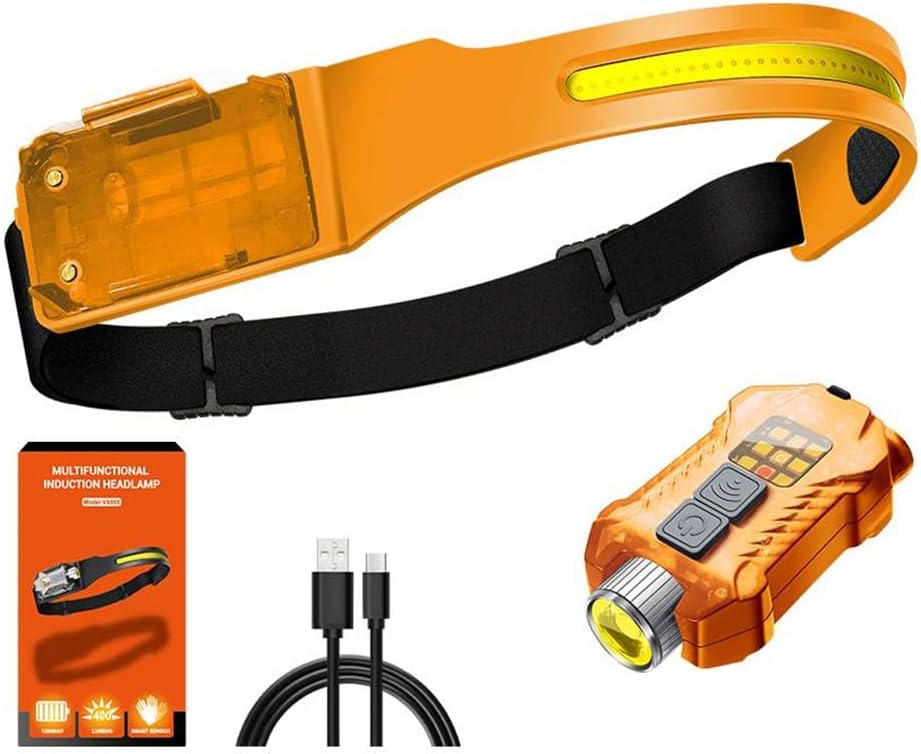 Headlamp 3 Packs,230° Wide Beam Super Bright Head Lights,Detachable Mini flashligh,Type-C USB Charging,9 Light Modes,Lightweight for Rock Climbing, Running, Repairing, Fishing, Cycling (2, Orange)