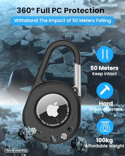 Image of ZORBES 2-in-1 Carabiner Keychain & Case for Apple AirTag, Thick Hard Plastic Resistant Case Air Tag Holder, Waterproof, Secure Lock, Universal Wheel Key Chain for Keys, Pets, Luggage & More