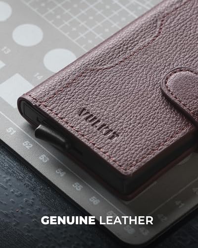 Image of VULKIT Slim Bifold Pop up Wallet Minimalist Leather Card Holder RFID Blocking Metal Card Case with ID Window for Women | with Leather Slots