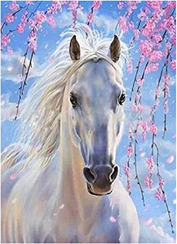 Yeerum DIY 5D Diamond Painting Cheval Fleurs De Cerisier Complet Accessoires, Animal Arbre Broderie Peinture Diamant Painting Kit Complet Point De Croix Strass Décoration De La Maison 30x40 cm Cover