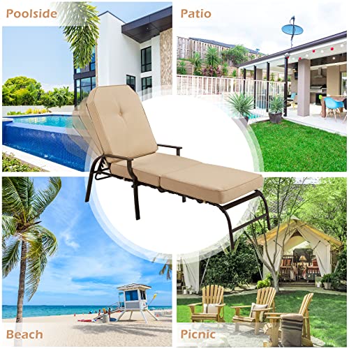 U-Max Adjustable Outdoor Chaise Lounge Chair Patio Lounge Chair Recliner Furniture With Armrest And Cushion For Deck, Poolside, Backyard (Beige) #TOP1