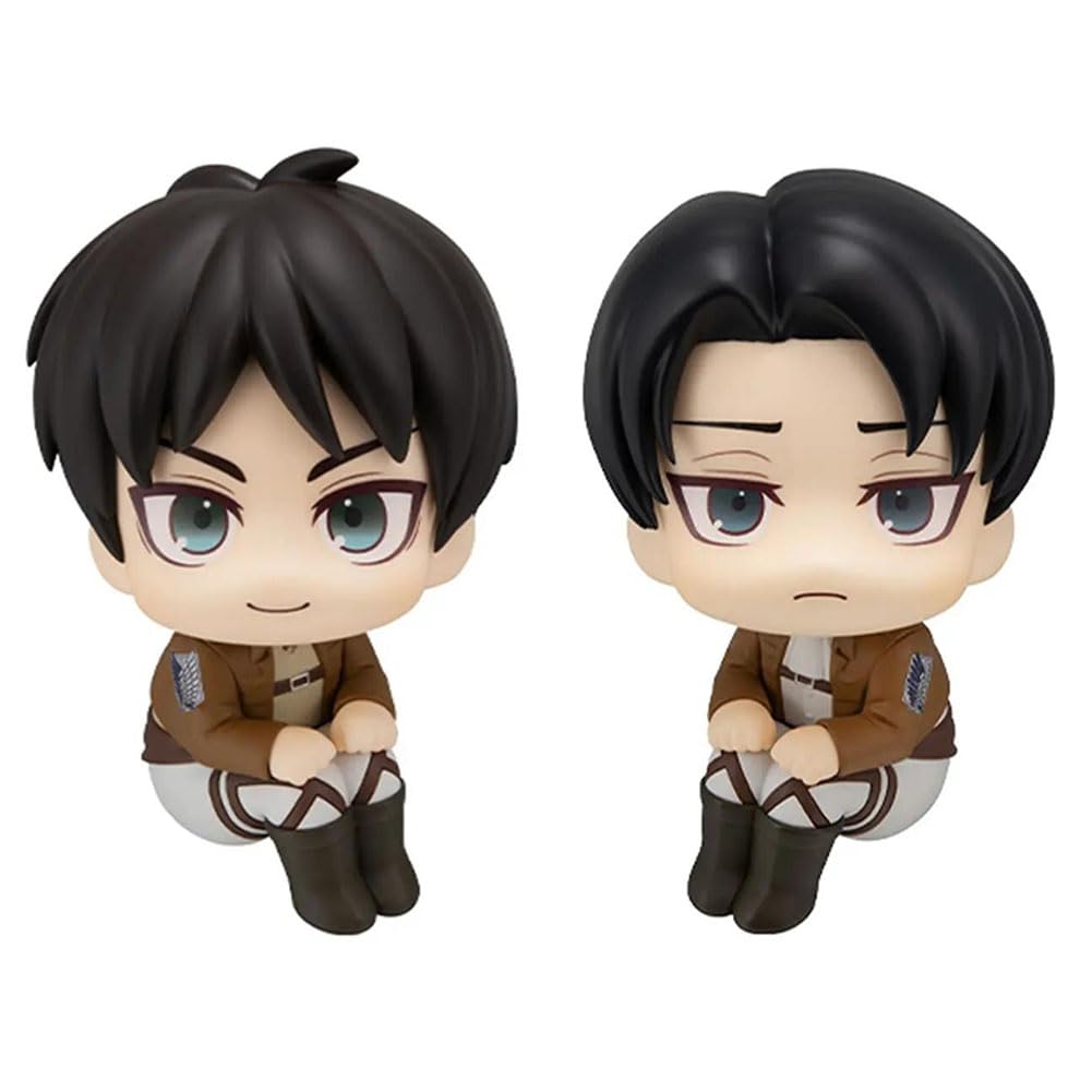 Zhongkaihua Anime Look Up Figure Eren Jaeger Levi Figurine Sitting Model PVC Statue Anime Action Figures Ornaments Collectibles Desktop Decoration 10CM