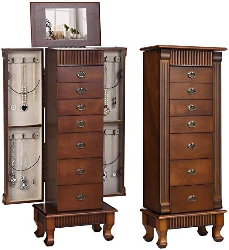 HAPPYGRILL Jewelry Armoire, Wooden Jewelry Chest Storage Cabinet ...